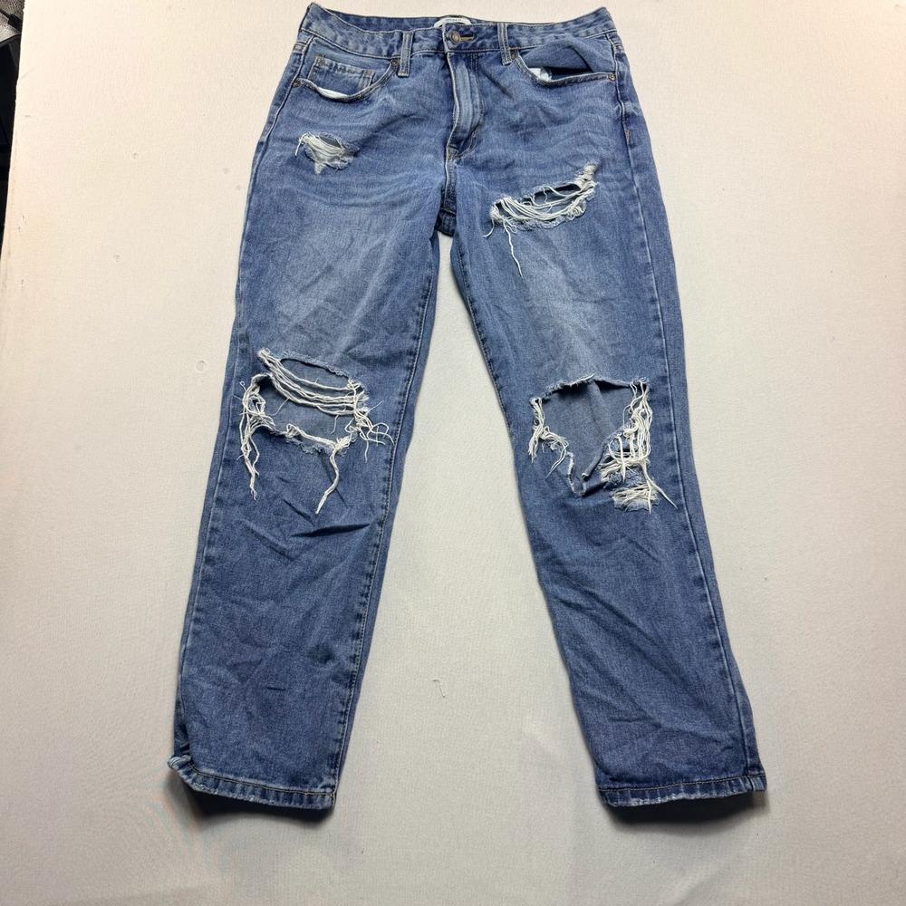 Forever 21 Distressed Jeans Women Size 31 Blue Good Ripped Straight Leg Denim
